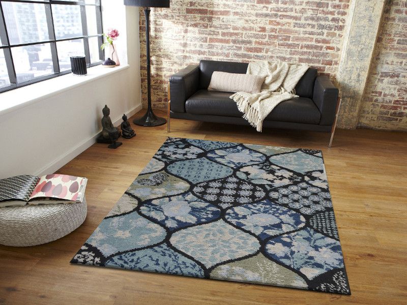 FURNISHINGLAND White, Blue Polyester Carpet  (122 cm, X 183 cm, Rectangle)