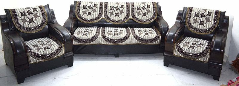 KINGLY Chenille Geometric Sofa Cover  (Brown Pack of 6)