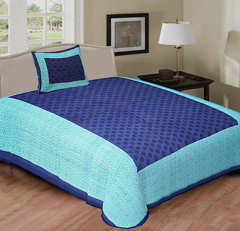 SonaFashionS 144 TC Cotton Single 3D Printed Flat Bedsheet  (Pack of 1, Blue, Light Blue)