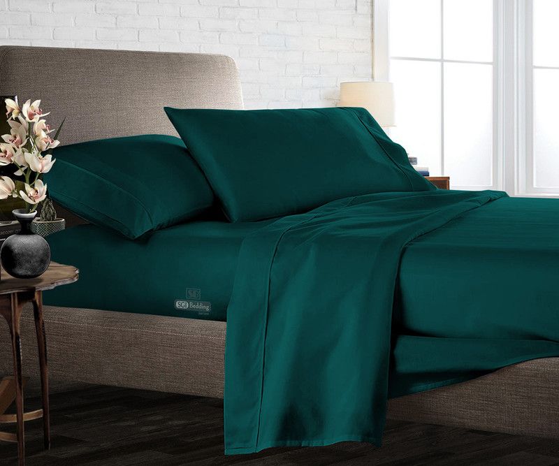 SGI Bedding 1000 TC Cotton Queen Solid Fitted (Elastic) Bedsheet  (Pack of 1, Teal)