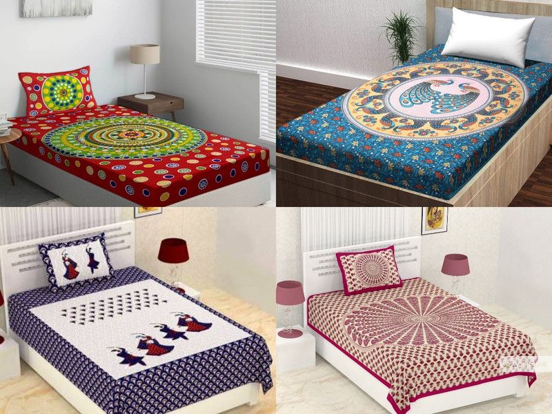 Cotton Single Bedsheet  (Pack of 4, Design133)