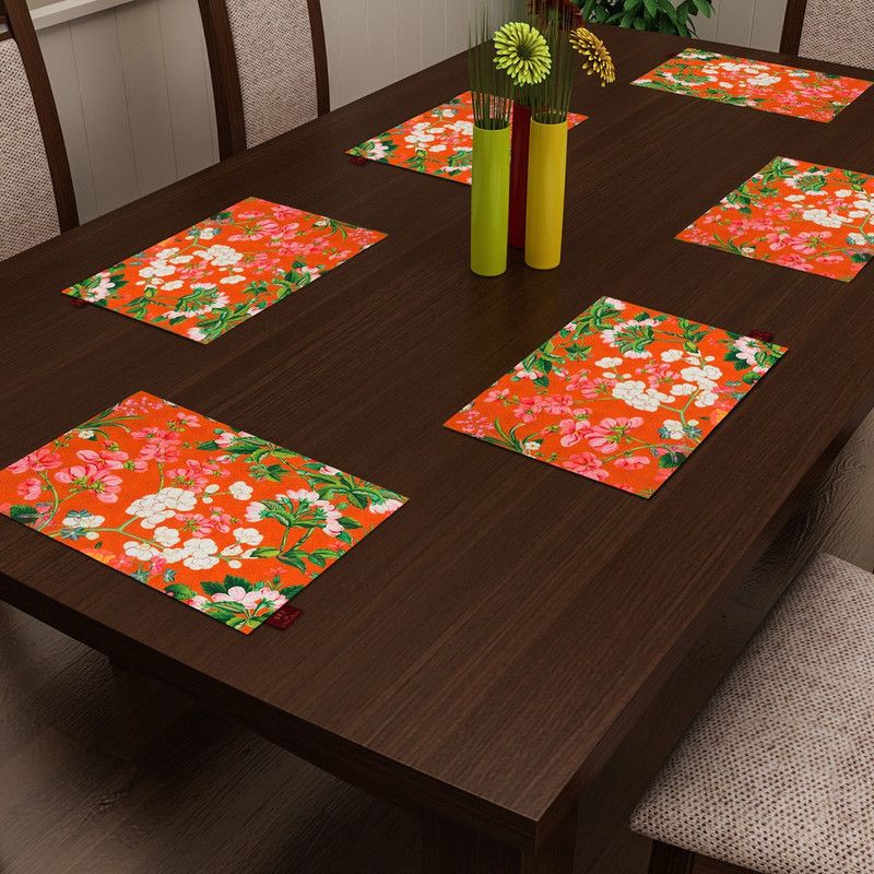SEJ BY NISHA GUPTA Rectangular Pack of 2 Table Placemat  (Orange, Cotton)