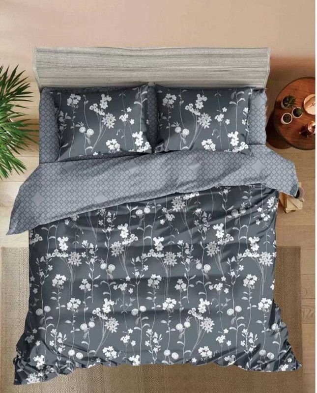 Friends Handloom 225 TC Polycotton King Floral Flat Bedsheet  (Pack of 1, Grey, White)