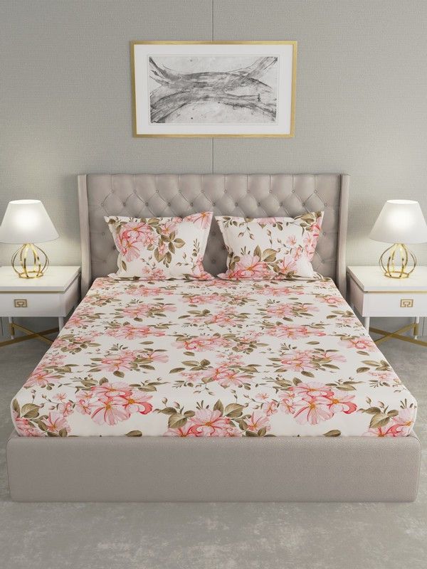 Raymond Home 0 TC Microfiber Double Floral Flat Bedsheet  (Pack of 1, Peach)