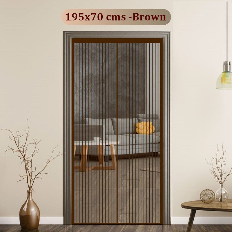 Classic Mosquito Net Polyester Adults Washable Net For Door With Magnet Self-Closing with full frame self Adhesive Hook Mosquito Net  (200X70 -Brown, Frame Hung)