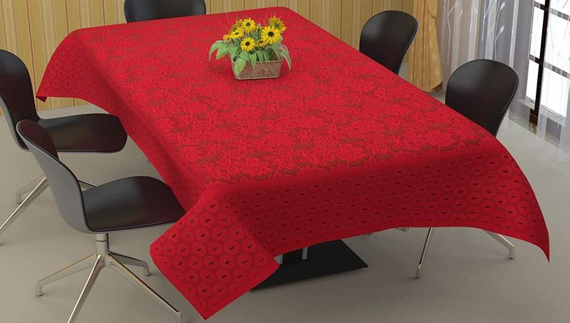 Salford Floral 6 Seater Table Cover  (Maroon, Net Cloth, Cotton)