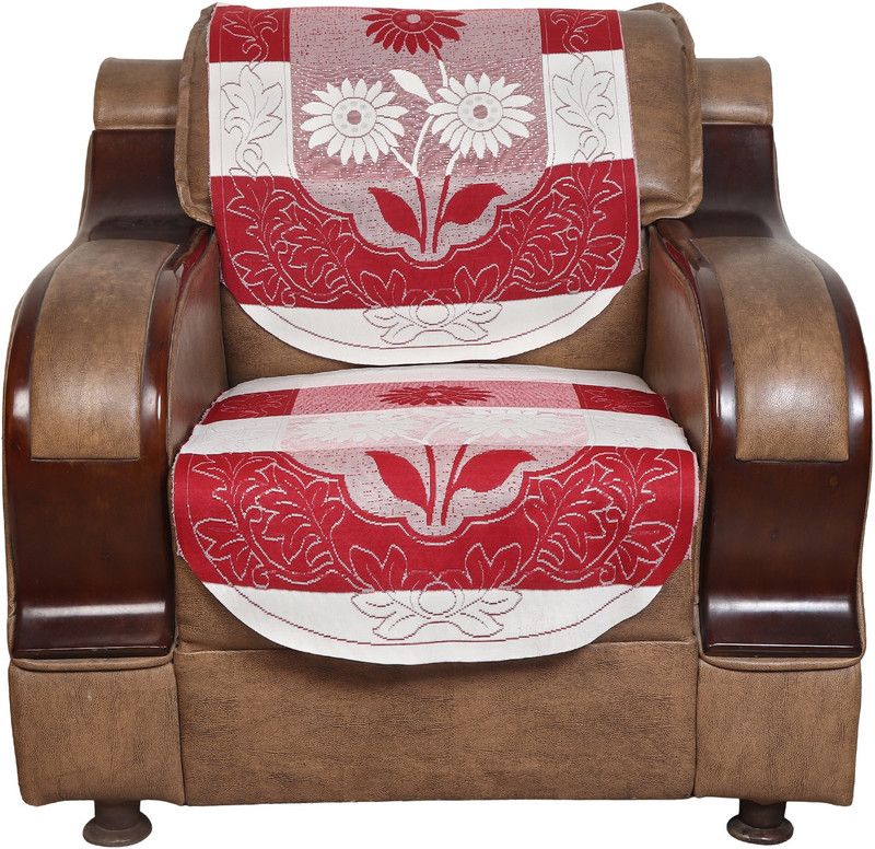 S N TRADERS Velvet, Cotton Floral Sofa Cover  (Red Pack of 6)