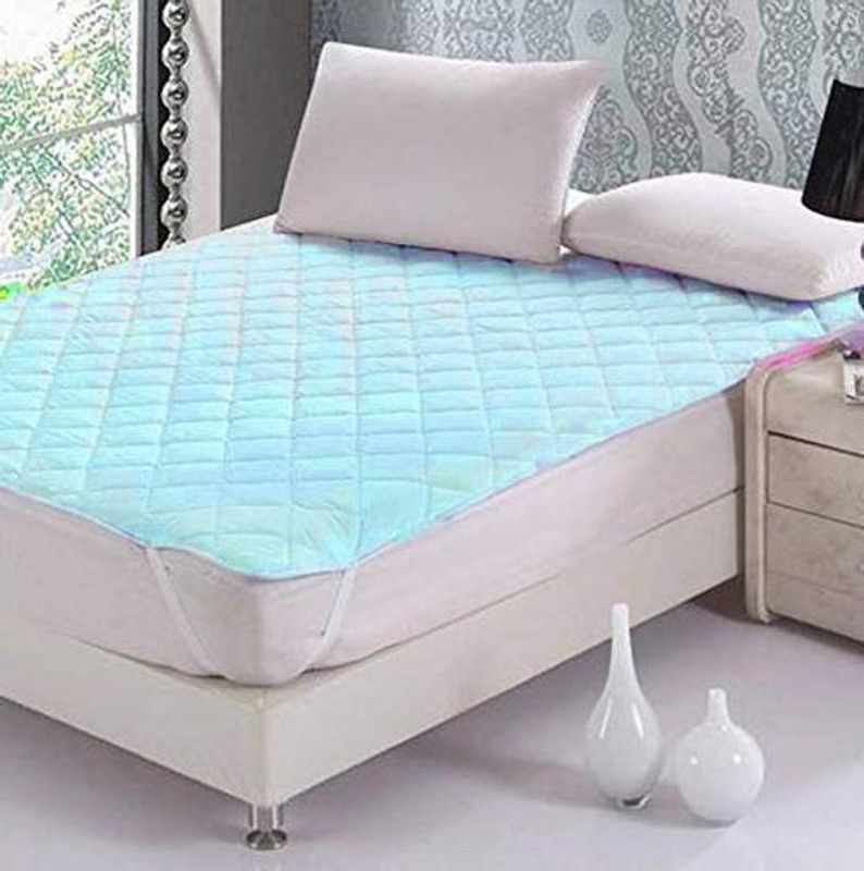 Linenovation Elastic Strap Small Size Mattress Cover  (Blue)
