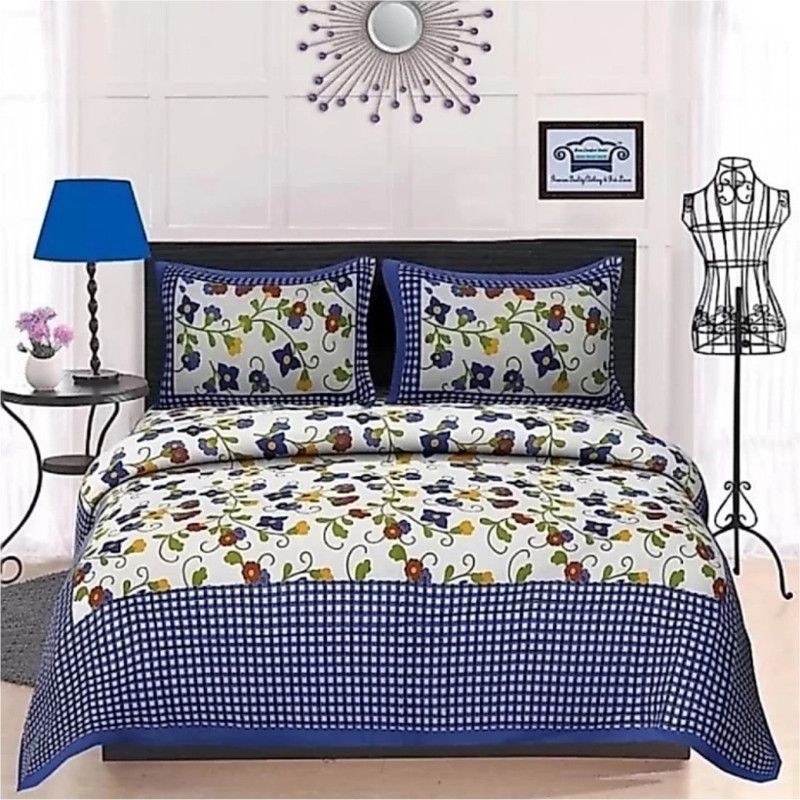 Pinkcity print 151 TC Cotton Double Floral Flat Bedsheet  (Pack of 1, Multicolor)