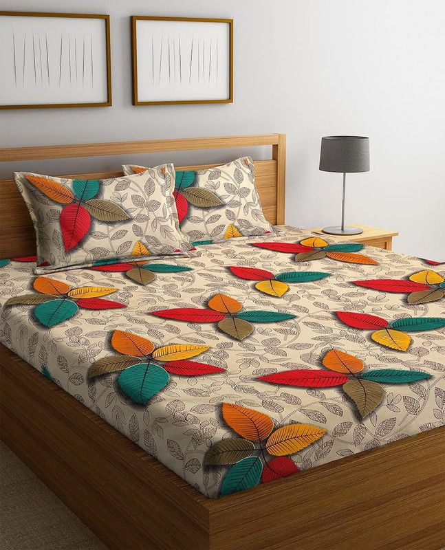 DECOR VATIKA 144 TC Microfiber Queen Floral Fitted (Elastic) Bedsheet  (Pack of 1, Multicolor)
