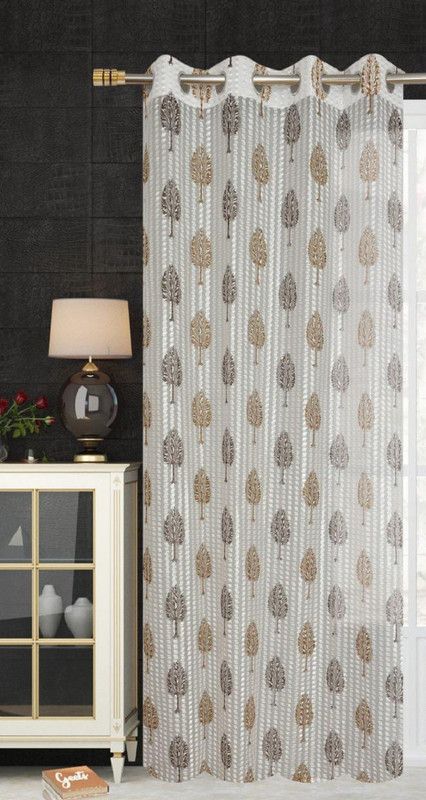HIPSTER 152 cm (5 ft) Net Room Darkening Window Curtain Single Curtain  (Self Design, Brown)