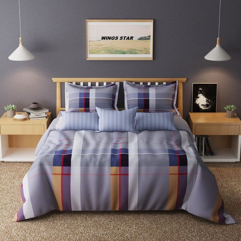 Wings Star 240 TC Cotton Queen Checkered Fitted (Elastic) Bedsheet  (Pack of 1, Multicolor)