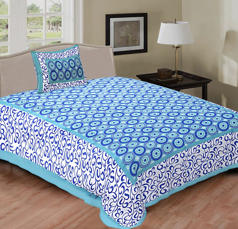 Sthambhjaaya 141 TC Cotton Single Printed Flat Bedsheet  (Pack of 1, Sea Green)