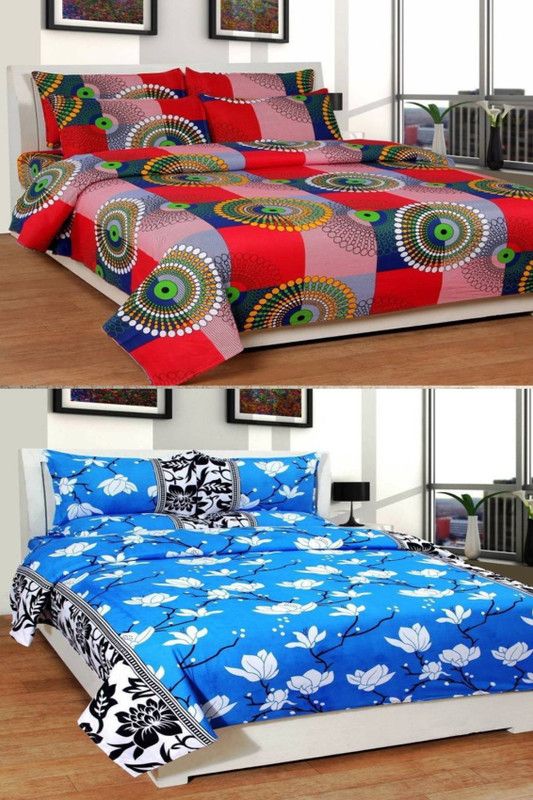IOM 144 TC Microfiber Double Floral Flat Bedsheet  (Pack of 2, Red)