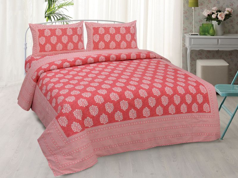 Shubastik 144 TC Cotton King Printed Flat Bedsheet  (Pack of 1, Red)