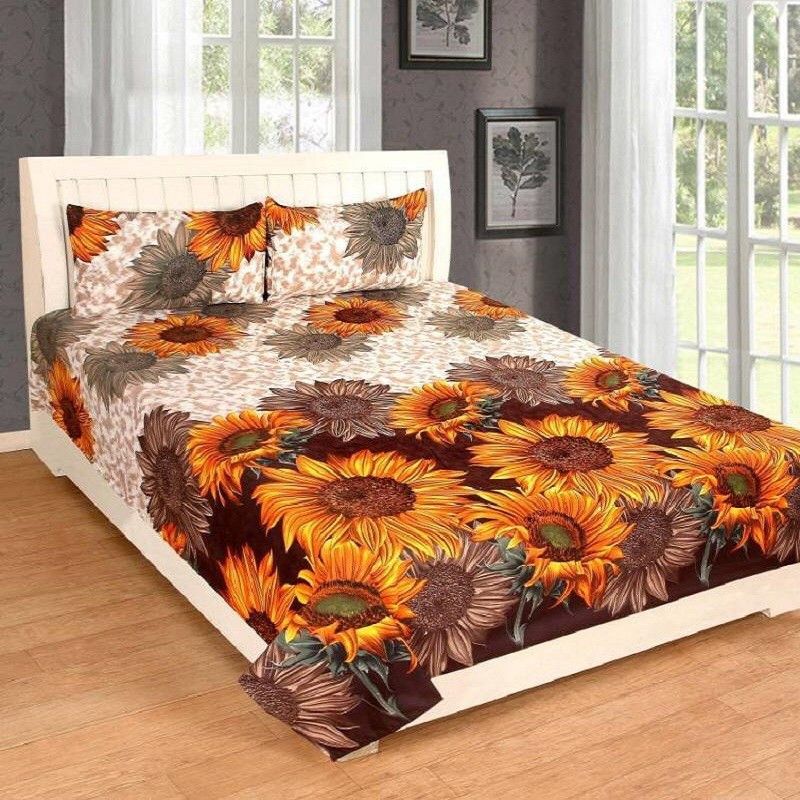 144 TC Polycotton Double 3D Printed Bedsheet  (Pack of 1, Multiclor)