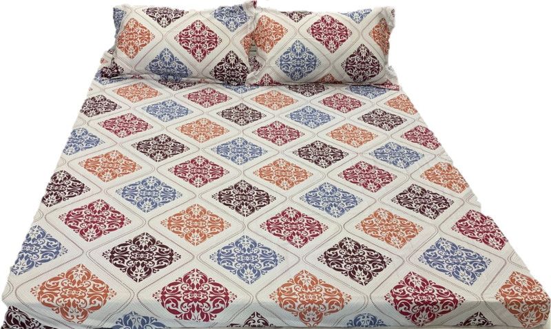 KFF 150 TC Cotton Double Printed Flat Bedsheet  (Pack of 1, White)