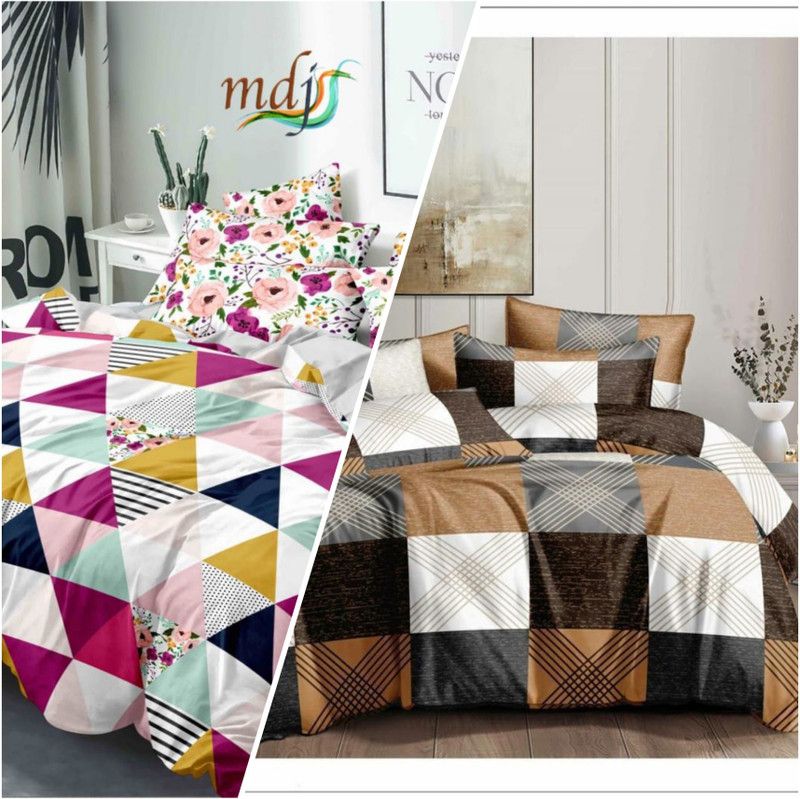 SAMRAT 160 TC Polycotton Double Printed Flat Bedsheet  (Pack of 2, Choco, Multicolor)