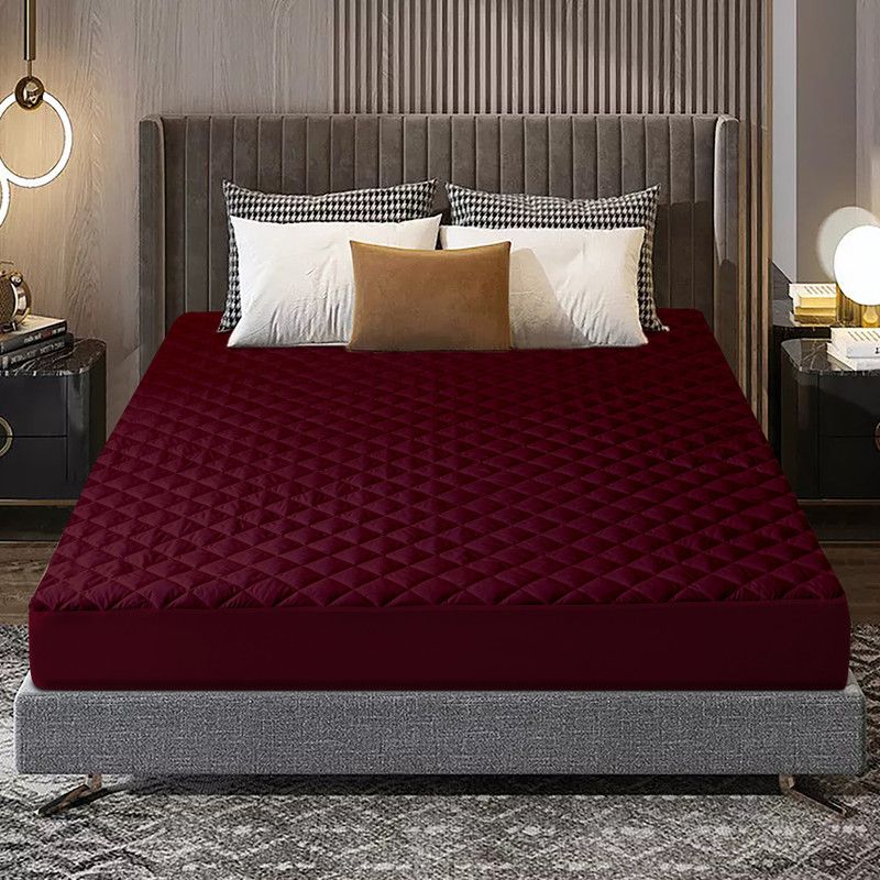 Glassiano Fitted Single Size Waterproof Mattress Cover  (Maroon)