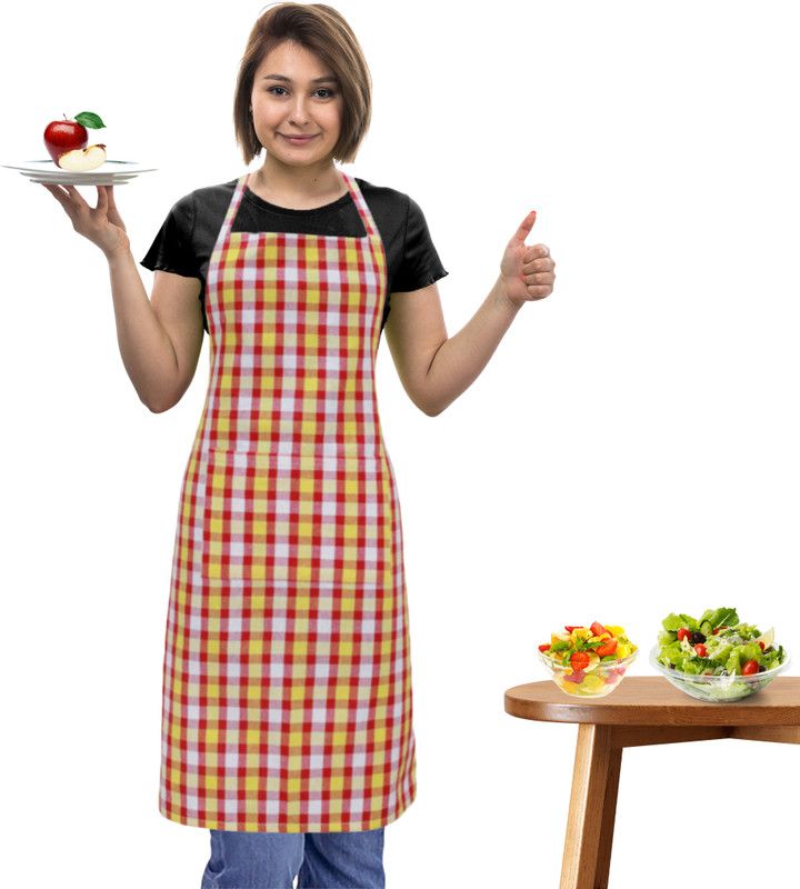 OASIS Cotton Home Use Apron - Free Size  (Yellow, Red, Single Piece)