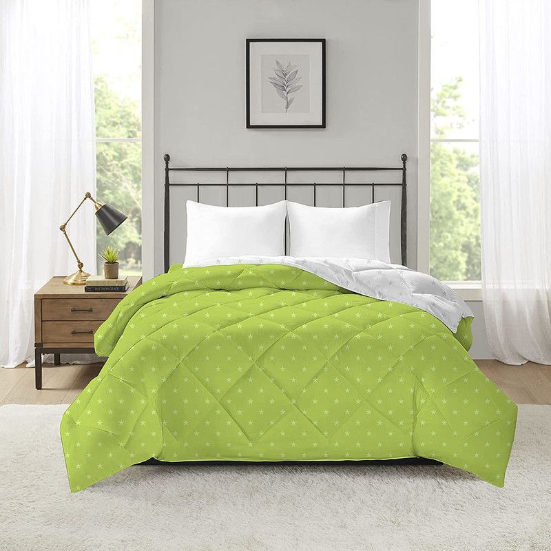 KAMLAM Printed Double AC Blanket for AC Room  (Microfiber, White, Green)