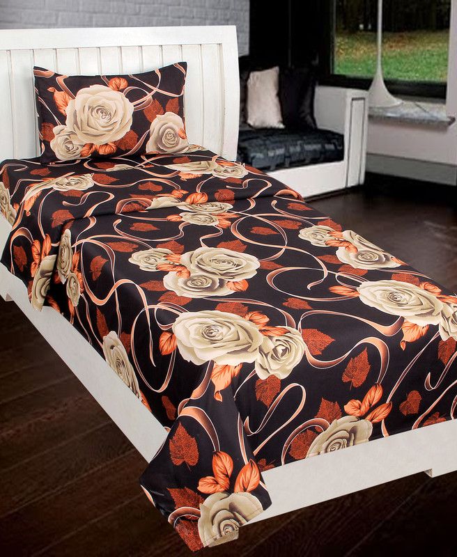 KTB TRENDS 144 TC Cotton Single Floral Flat Bedsheet  (Pack of 1, Brown)