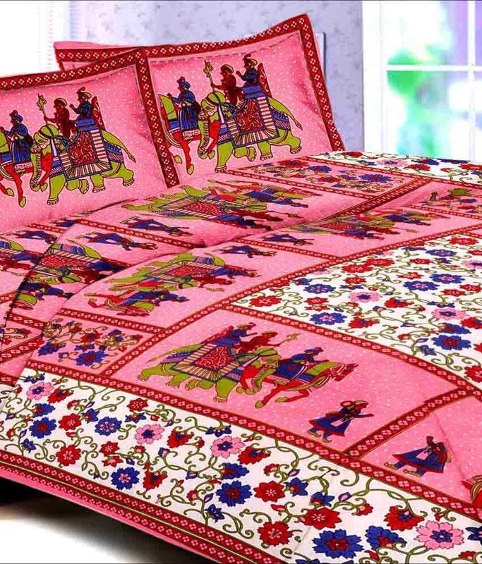 120 TC Cotton Double Bedsheet  (Pack of 1, Pink)