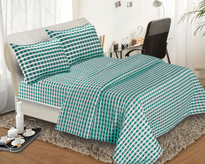 ANAND OVERSEAS UDYOG 140 TC Polycotton Single Printed Flat Bedsheet  (Pack of 1, Green)