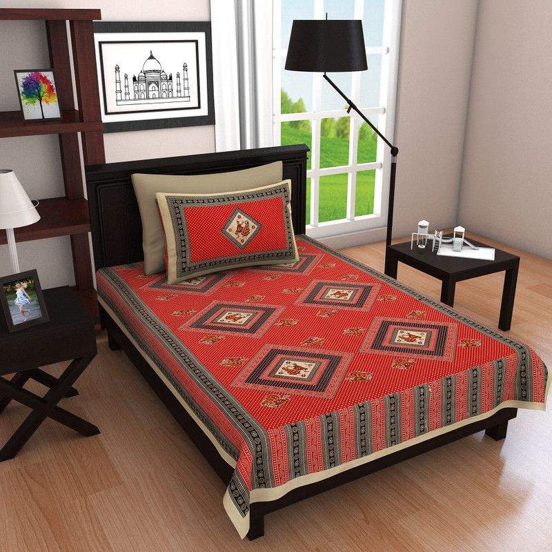 Ubania Collection 104 TC Cotton Single Printed Flat Bedsheet  (Pack of 1, Red)