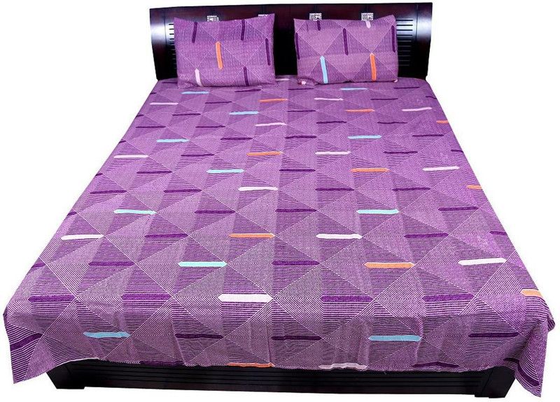 Unique Look 108 TC Cotton Double Printed Flat Bedsheet  (Pack of 1, Purple)