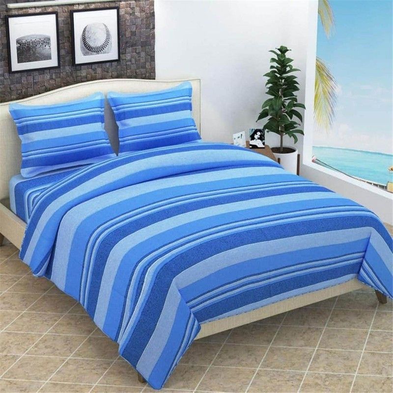 CHHILAKIYA 144 TC Polycotton Double Floral Flat Bedsheet  (Pack of 1, Blue)