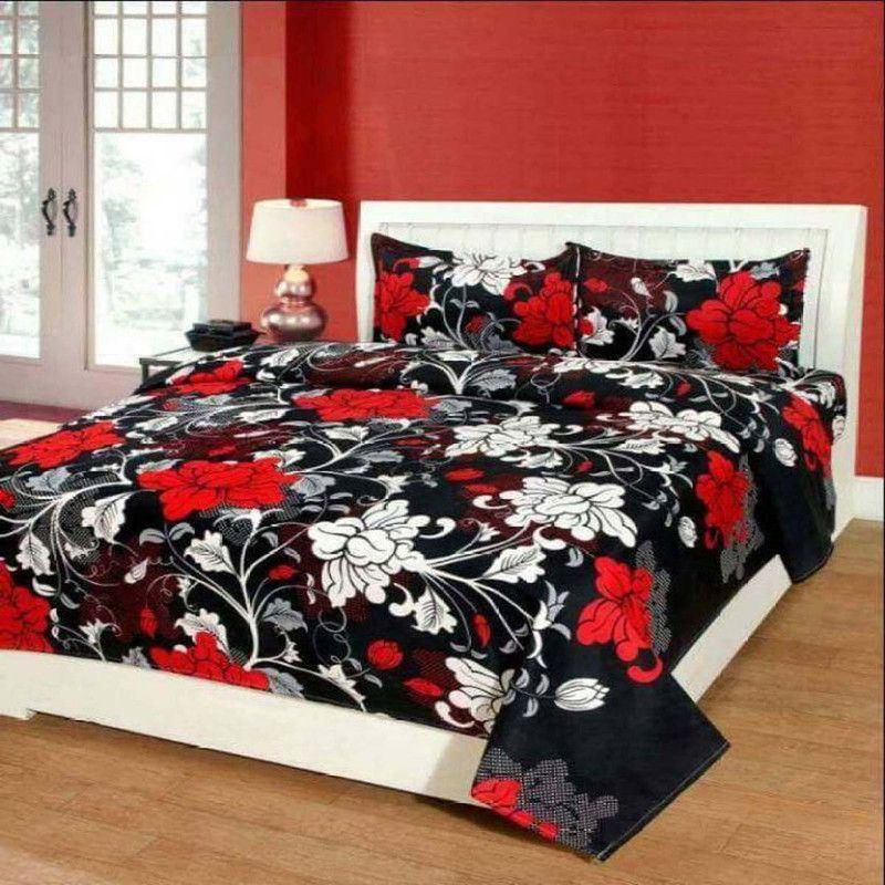 Profit blitz 144 TC Polycotton King 3D Printed Flat Bedsheet  (Pack of 1, Red, Black)