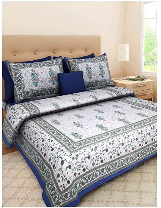 Rajasthani Jaipuri Traditional Print 200 TC Cotton Double, King Jaipuri Prints Flat Bedsheet  (Pack of 1, Yellow)