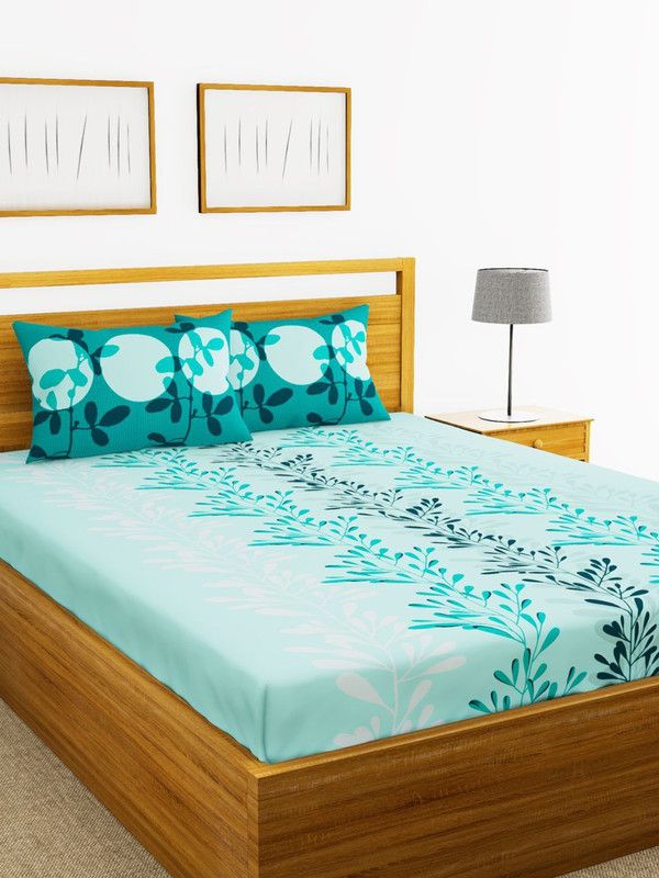 Bianca 144 TC Cotton Double Printed Flat Bedsheet  (Pack of 1, LT.BLUE)