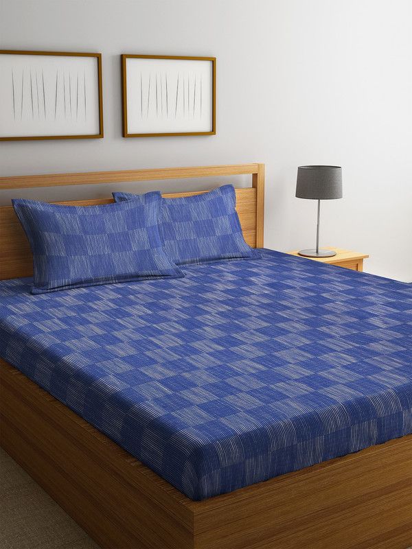 Arrabi 300 TC Cotton Double Geometric Flat Bedsheet  (Pack of 1, Blue)