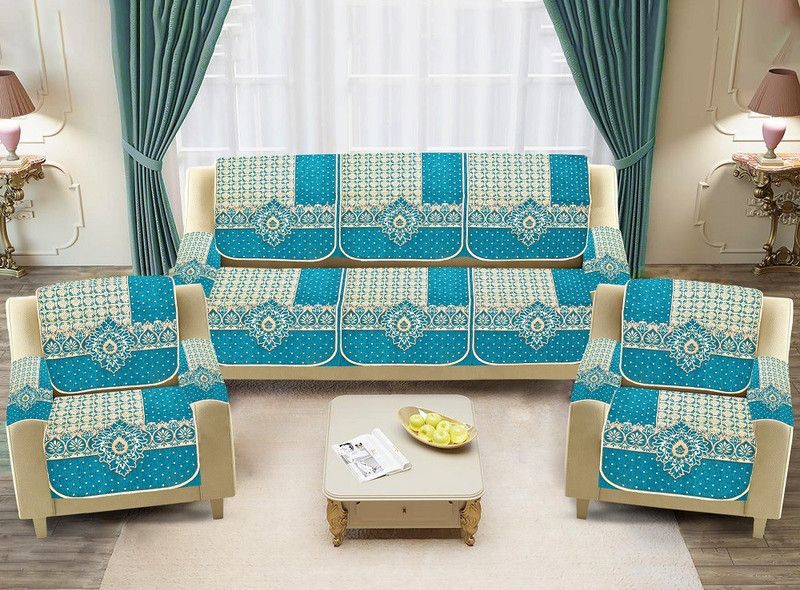 SAWNA HOMES Chenille, Velvet Embroidered Sofa Cover  (SKY BLUE Pack of 12)