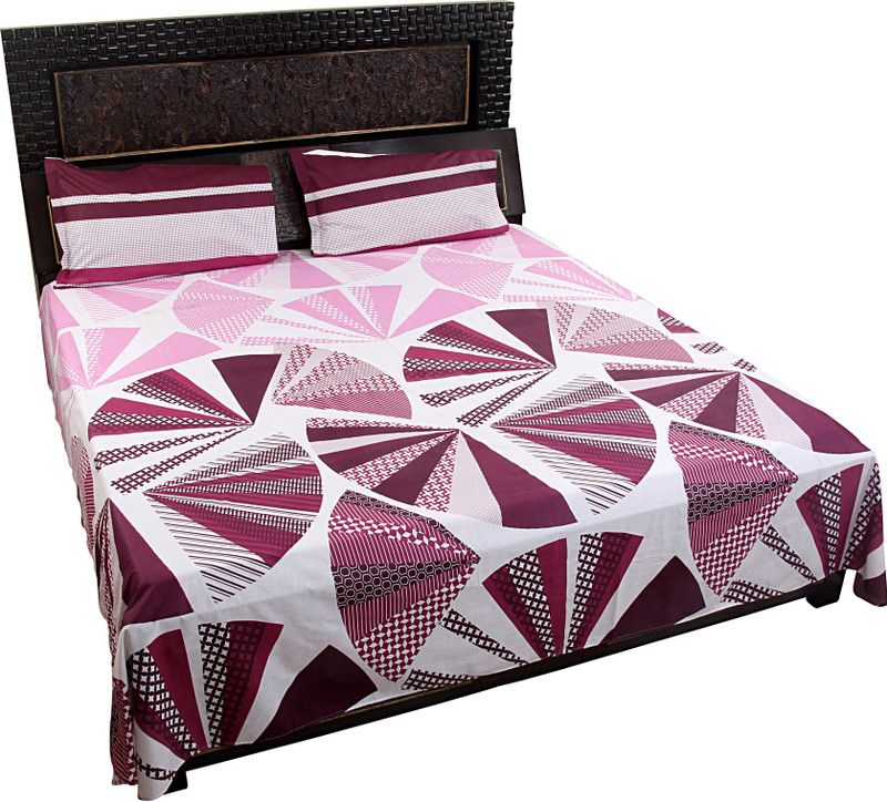 K2M2 220 TC Cotton Double Geometric Flat Bedsheet  (Pack of 1, Multicolor)
