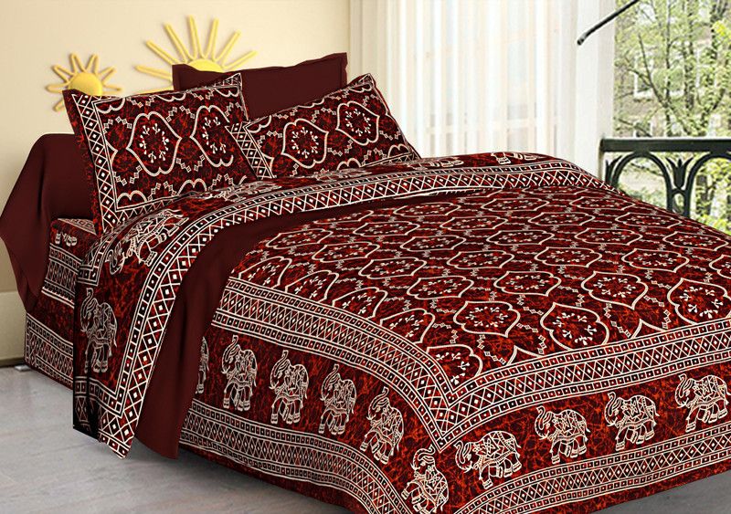 ABHISHEK FASHION 280 TC Cotton Double Printed Flat Bedsheet  (Pack of 1, Maroon)