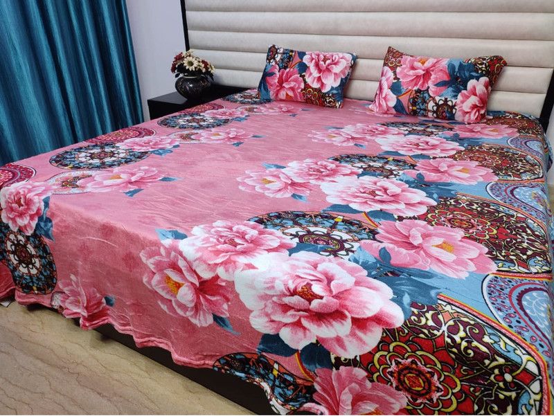 Being Handloom 190 TC Velvet Double Abstract Flat Bedsheet  (Pack of 1, Pink)