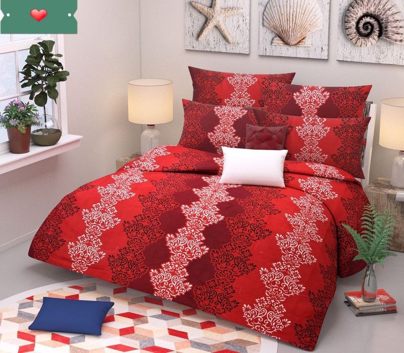 PRODUCTSCK 155 TC Polycotton Double Printed Flat Bedsheet  (Pack of 1, Red)