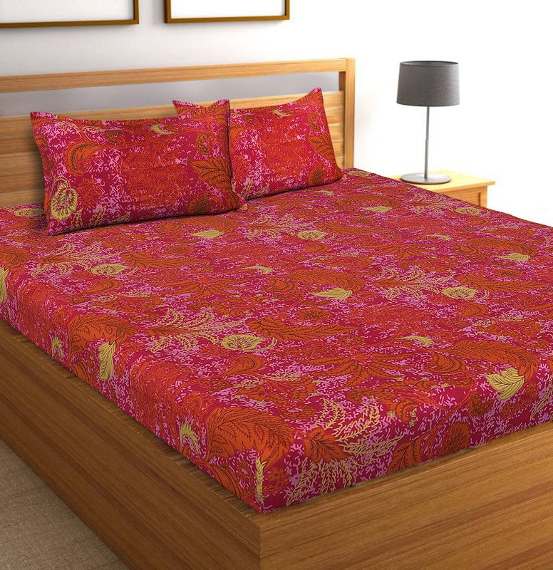 Flipkart SmartBuy 104 TC Cotton Double Printed Flat Bedsheet  (Pack of 1, Pink)