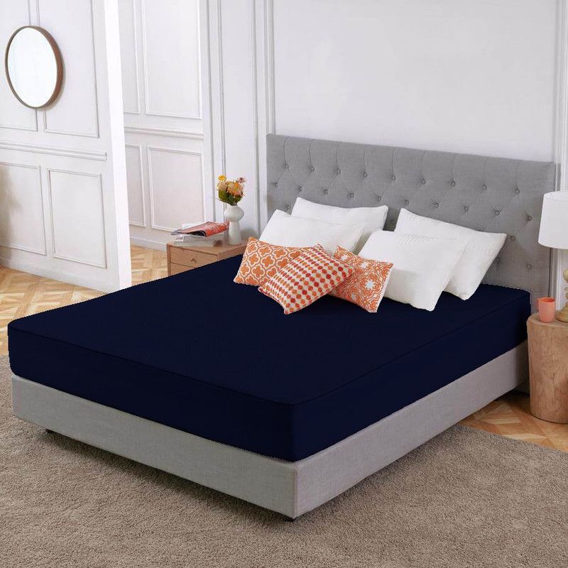 CRAZY WORLD Fitted Double Size Waterproof Mattress Cover  (Blue)