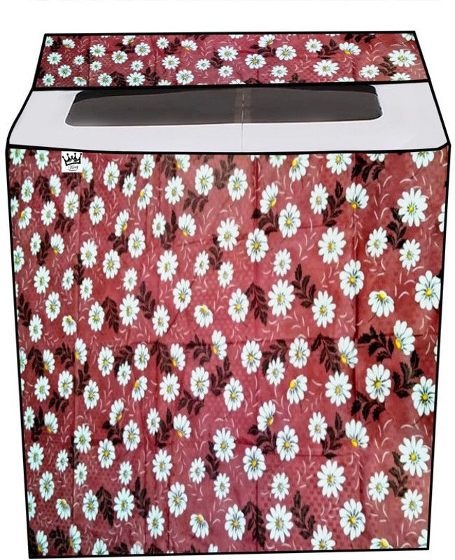 KingMatters Semi-Automatic Washing Machine Cover  (Width: 91 cm, Red, White)