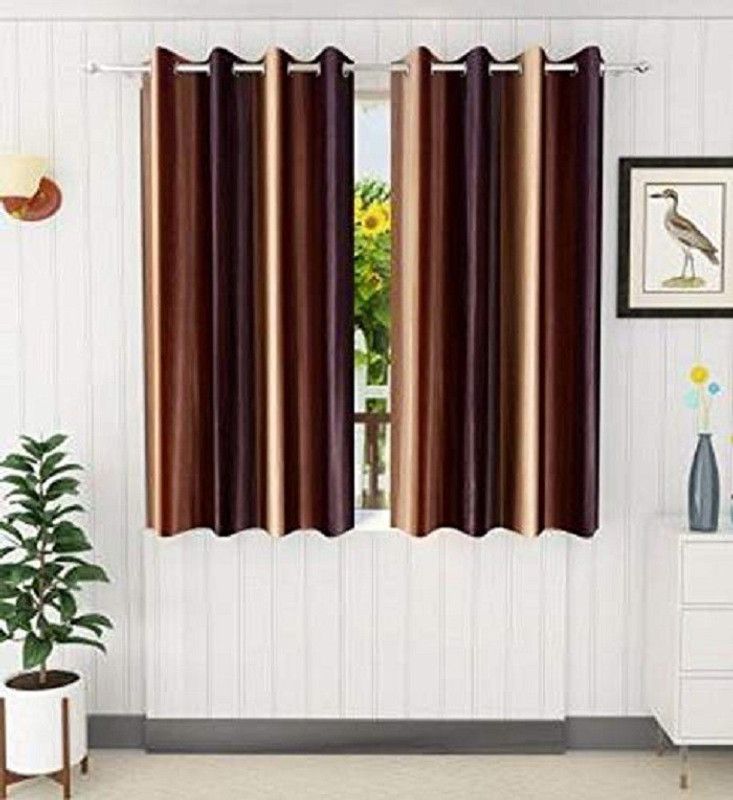 MSD Decor Hub 152 cm (5 ft) Polyester Room Darkening Window Curtain (Pack Of 2)  (Striped, Brown)