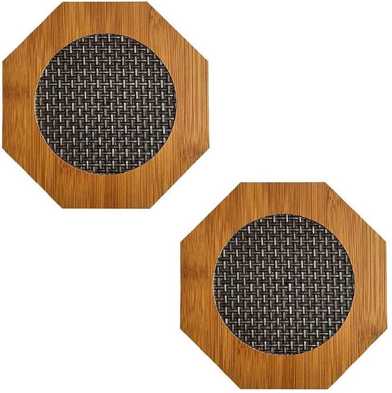 Morbrix Hexagon Wood Coaster Set  (Pack of 2)