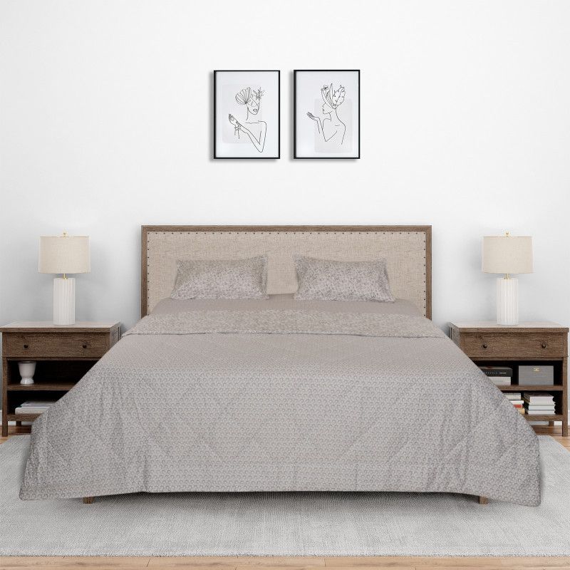 Black Gold Printed King Comforter for Mild Winter  (Cotton, Grey Tile)