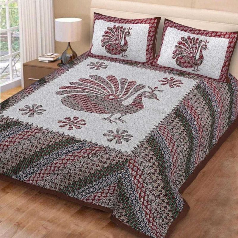 ShoppingBazzaar 160 TC Cotton Double Printed Flat Bedsheet  (Pack of 1, Brown)