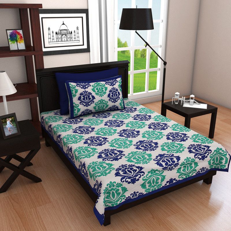 PrintVilla 140 TC Cotton Single Printed Flat Bedsheet  (Pack of 1, Multicolor)