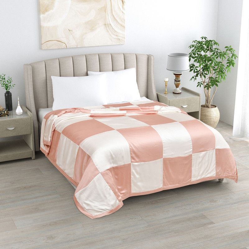 LINENWALAS Printed Single AC Blanket for AC Room  (Cotton, Rose Gold and Ivory)