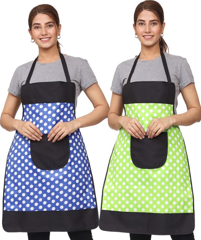 Polyester Chef's Apron - Free Size  (Green, Blue, Pack of 2)